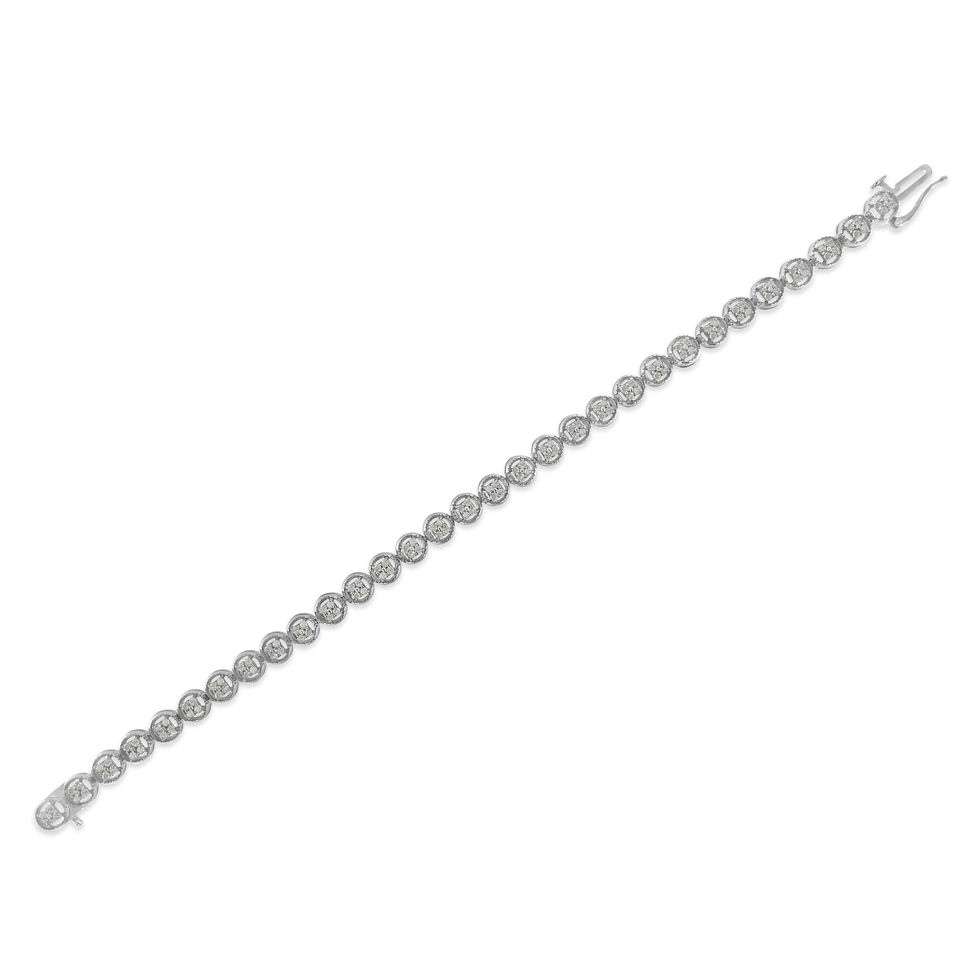 .925 Sterling Silver 1-1/3 Cttw Diamond 7" Open Circle Wheel Link Tennis Bracelet (I-J Color, I2-I3 Clarity)