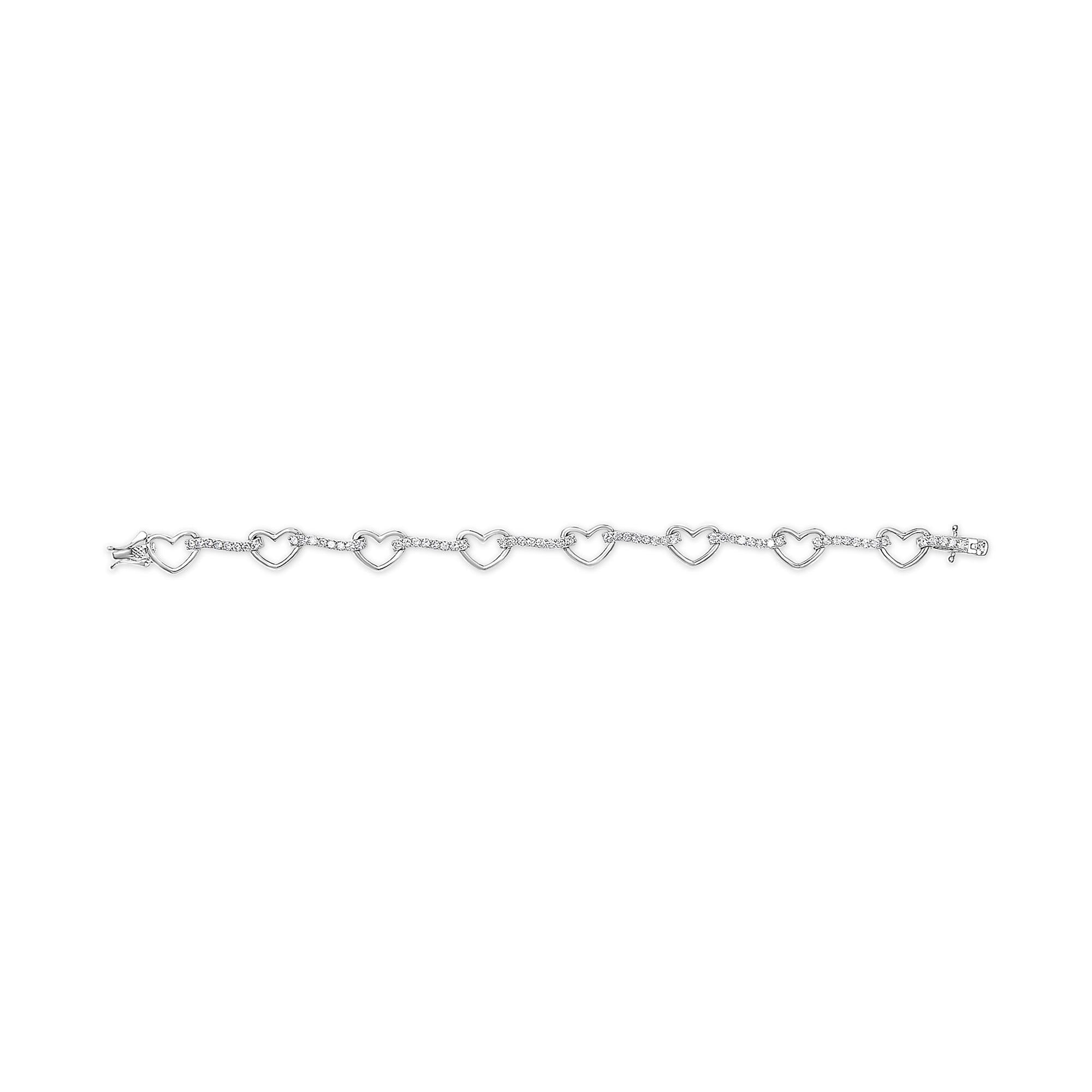 10K White Gold 2.0 Cttw Diamond Heart Link Bracelet