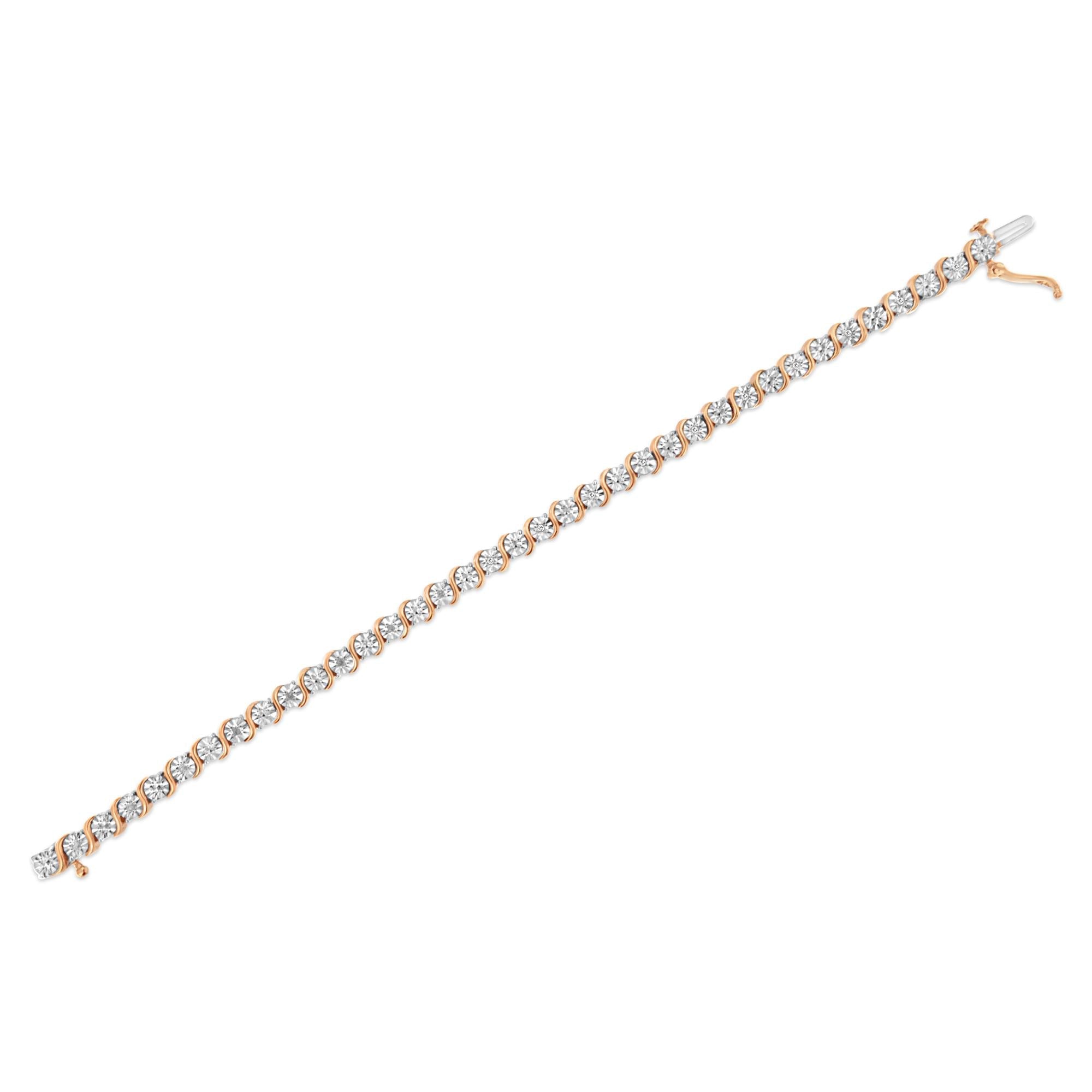 .925 Sterling Silver 1/10 Cttw Diamond Round Miracle Plate and "S" Link Tennis Bracelet (I-J Color, I2- I3 Clarity) - 7"
