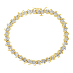 .925 Sterling Silver 1/10 Cttw Diamond Round Miracle Plate and "S" Link Tennis Bracelet (I-J Color, I2- I3 Clarity) - 7"