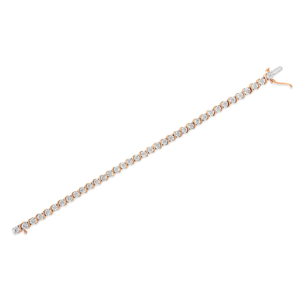 .925 Sterling Silver 1/4 Cttw Diamond Round Miracle Plate and "S" Link Tennis Bracelet (I-J Color, I2- I3 Clarity) - 7"