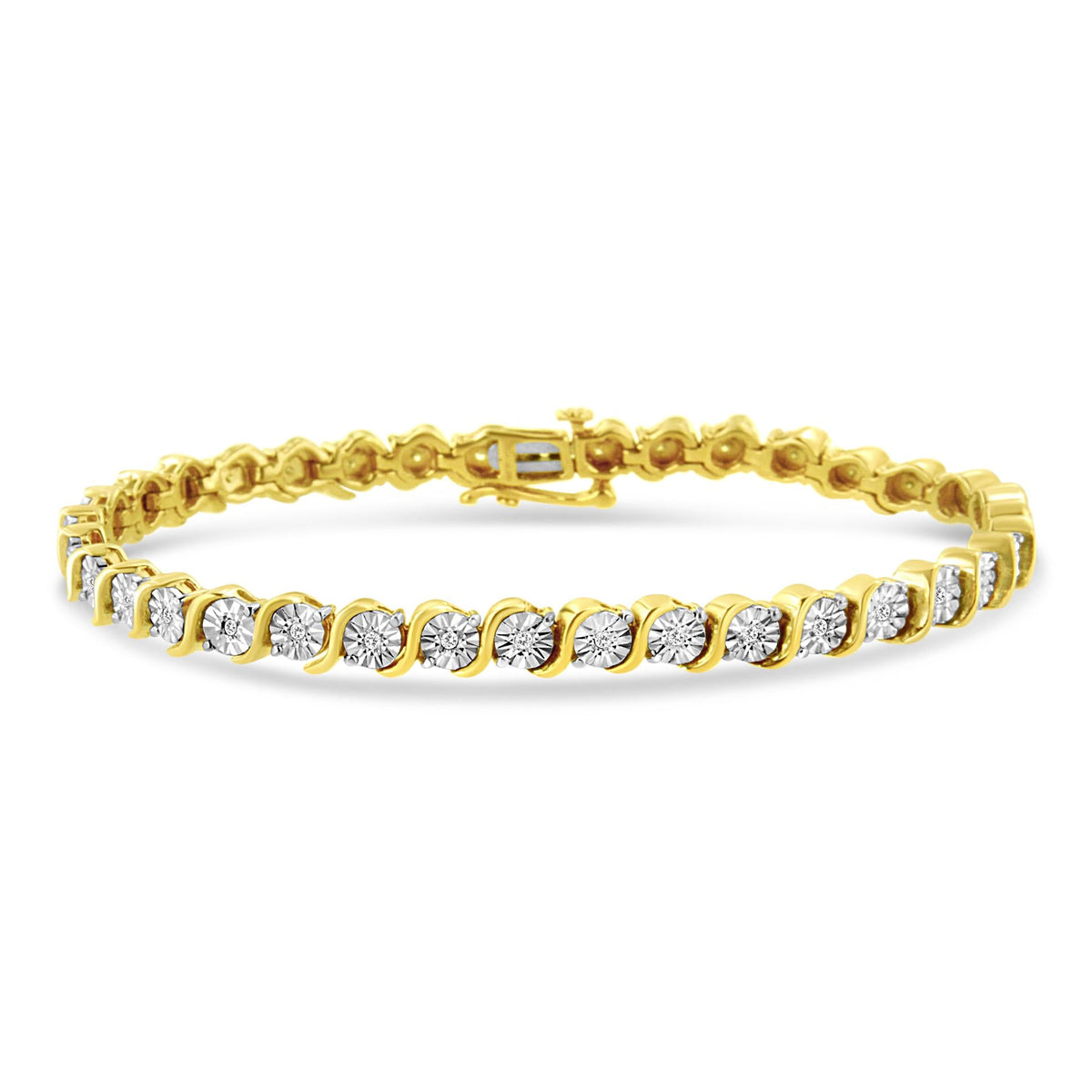 .925 Sterling Silver 1/4 Cttw Diamond Round Miracle Plate and "S" Link Tennis Bracelet (I-J Color, I2- I3 Clarity) - 7"