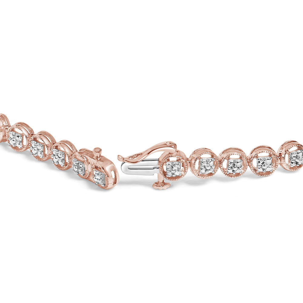 .925 Sterling Silver 1/10 Cttw Diamond Open Circle Wheel Link 7" Tennis Bracelet (I-J Color, I2-I3 Clarity)
