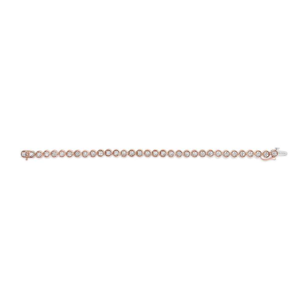 .925 Sterling Silver 1/10 Cttw Diamond Open Circle Beaded Wheel Link Tennis Bracelet (I-J Color, I3 Clarity) - 7.25"