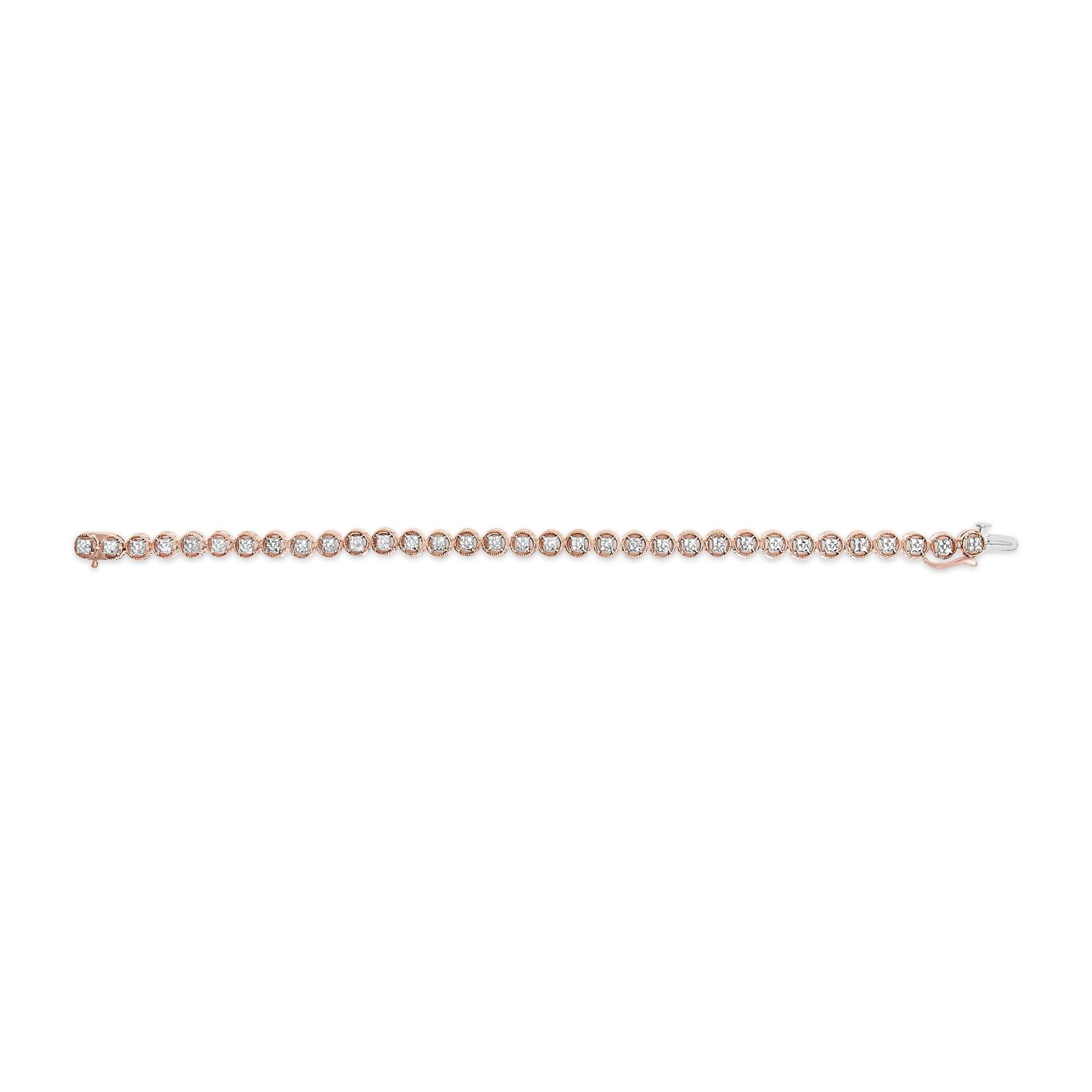 .925 Sterling Silver 1/10 Cttw Diamond Open Circle Wheel Link 7" Tennis Bracelet (I-J Color, I2-I3 Clarity)