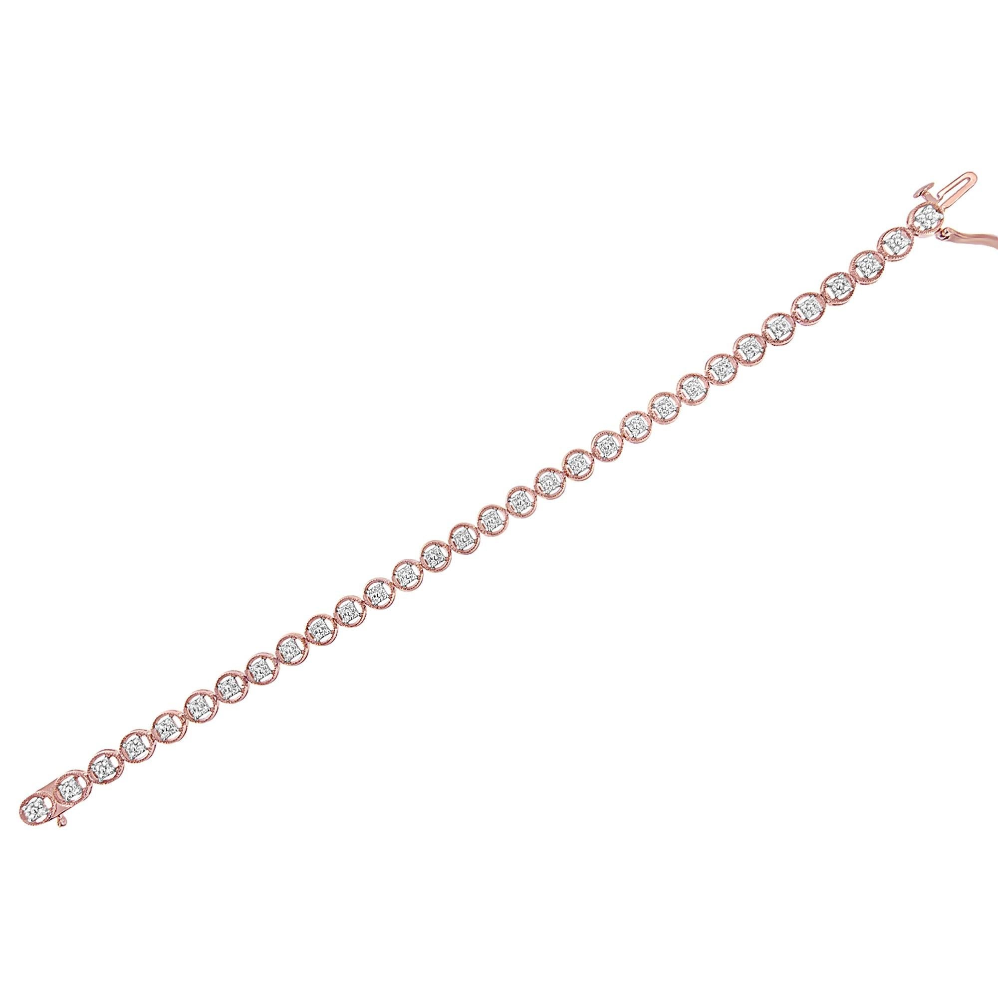 .925 Sterling Silver 1/10 Cttw Diamond Open Circle Beaded Wheel Link Tennis Bracelet (I-J Color, I3 Clarity) - 7.25"