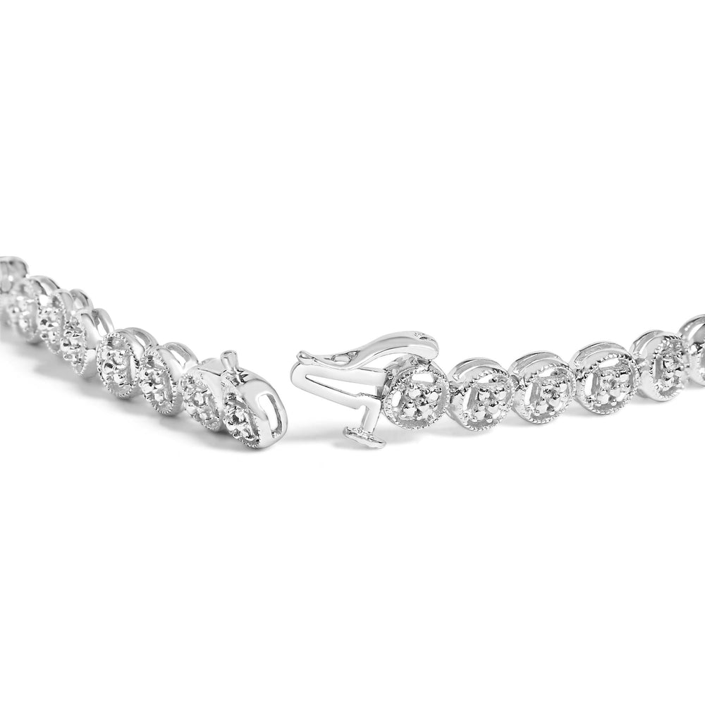 .925 Sterling Silver 1/10 Cttw Diamond Open Circle Beaded Wheel Link Tennis Bracelet (I-J Color, I3 Clarity) - 7.25"