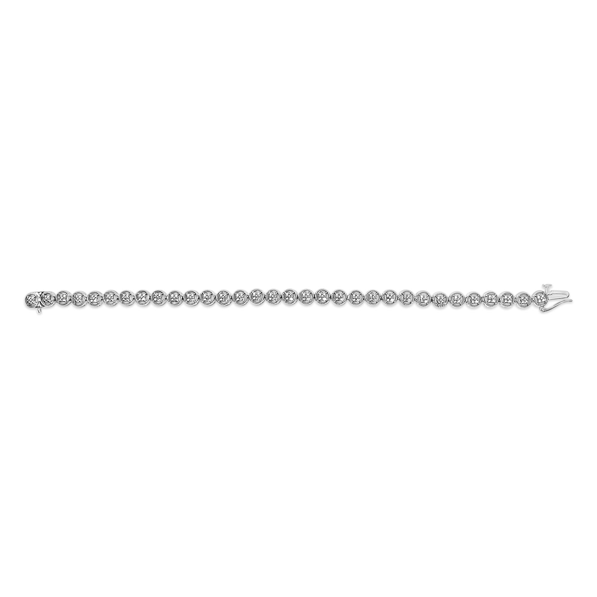 .925 Sterling Silver 1/10 Cttw Diamond Open Circle Wheel Link 7" Tennis Bracelet (I-J Color, I2-I3 Clarity)