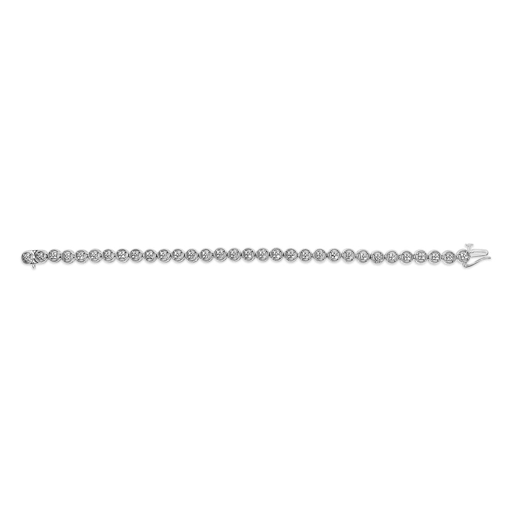 .925 Sterling Silver 1/10 Cttw Diamond Open Circle Wheel Link 7" Tennis Bracelet (I-J Color, I2-I3 Clarity)