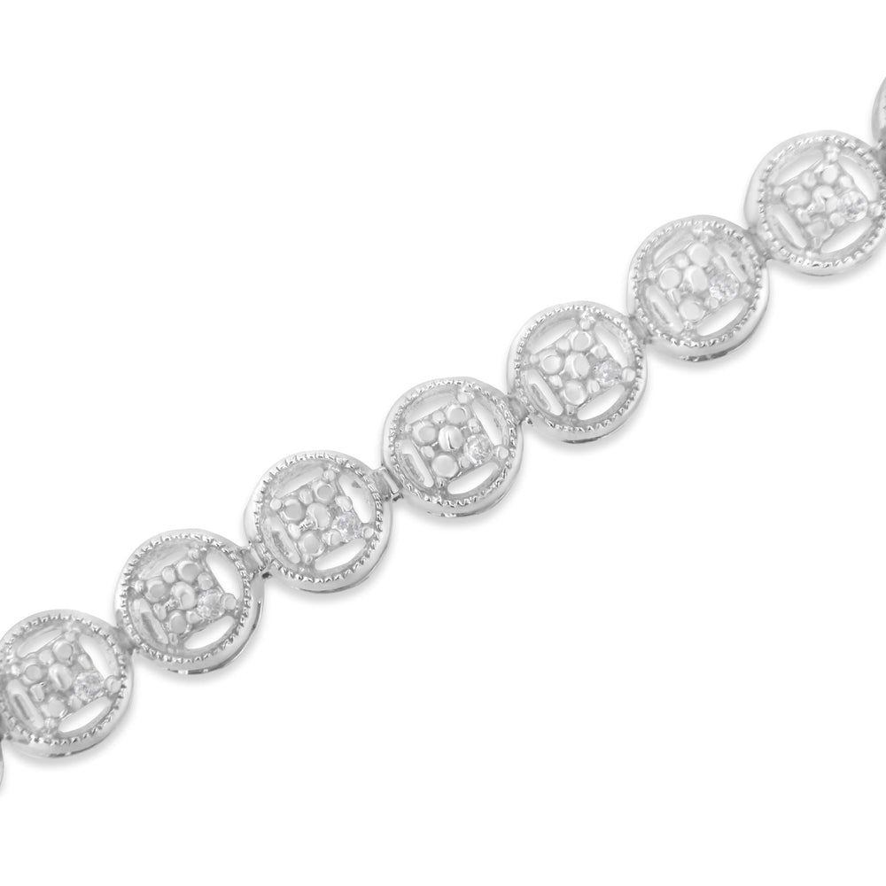.925 Sterling Silver 1/10 Cttw Diamond Open Circle Beaded Wheel Link Tennis Bracelet (I-J Color, I3 Clarity) - 7.25"