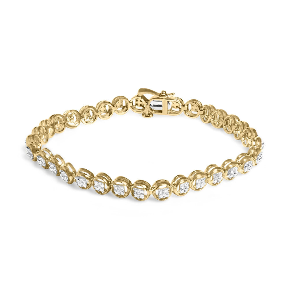 .925 Sterling Silver 1/10 Cttw Diamond Open Circle Beaded Wheel Link Tennis Bracelet (I-J Color, I3 Clarity) - 7.25"