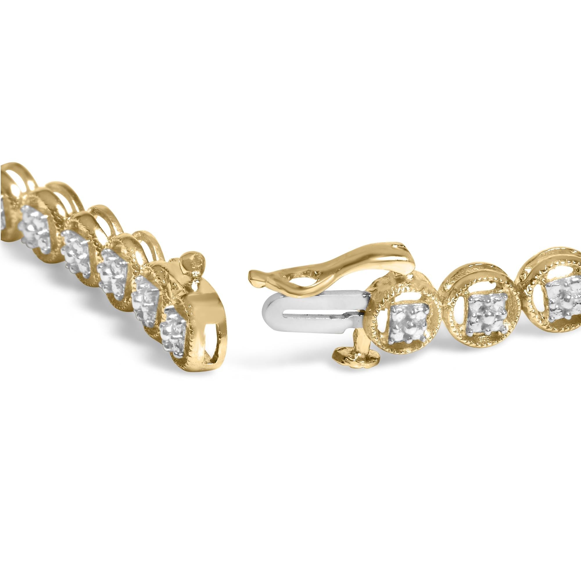 .925 Sterling Silver 1/10 Cttw Diamond Open Circle Wheel Link 7" Tennis Bracelet (I-J Color, I2-I3 Clarity)