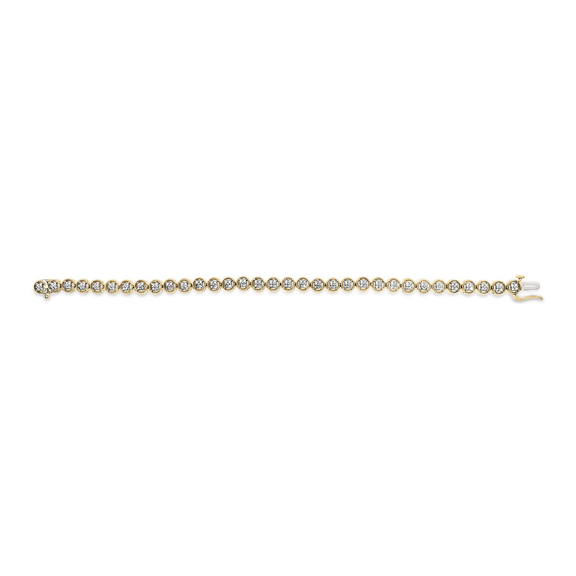 .925 Sterling Silver 1/10 Cttw Diamond Open Circle Beaded Wheel Link Tennis Bracelet (I-J Color, I3 Clarity) - 7.25"