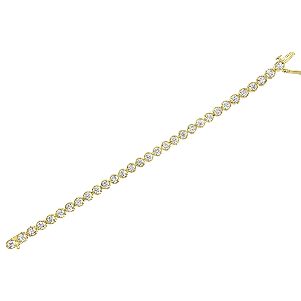 .925 Sterling Silver 1/10 Cttw Diamond Open Circle Beaded Wheel Link Tennis Bracelet (I-J Color, I3 Clarity) - 7.25"