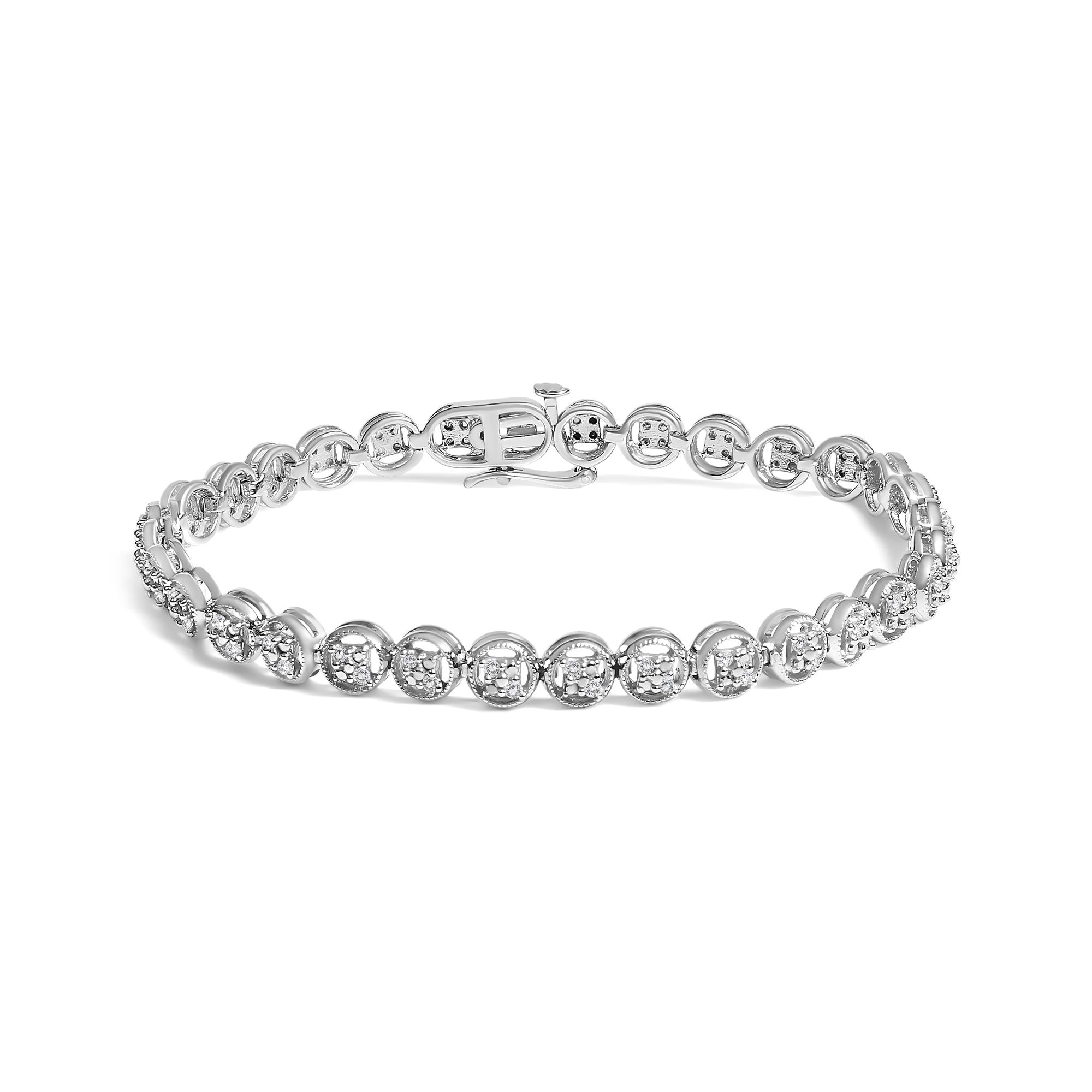 .925 Sterling Silver 1/4 Cttw Diamond 7" Open Circle Wheel Link Tennis Bracelet (I-J Color, I2-I3 Clarity)