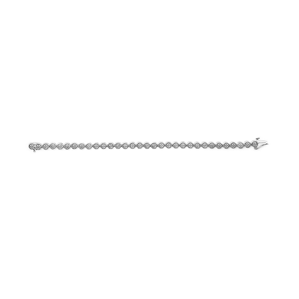 .925 Sterling Silver 1/4 Cttw Diamond 7" Open Circle Wheel Link Tennis Bracelet (I-J Color, I2-I3 Clarity)