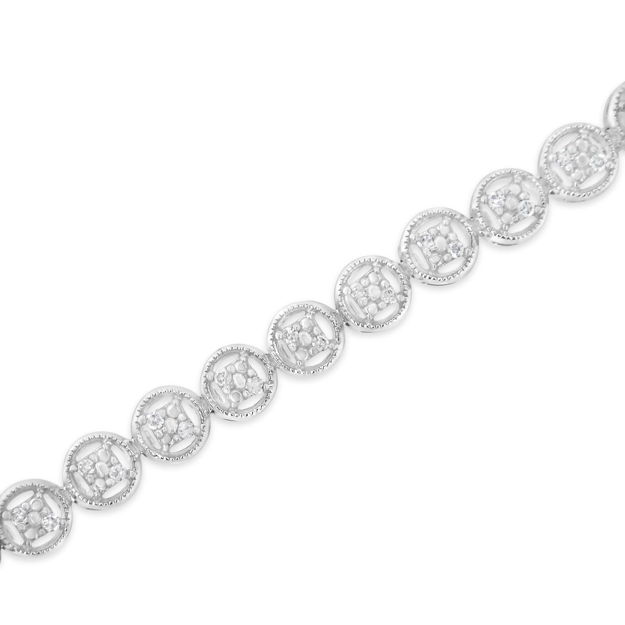 .925 Sterling Silver 1/4 Cttw Diamond 7" Open Circle Wheel Link Tennis Bracelet (I-J Color, I2-I3 Clarity)