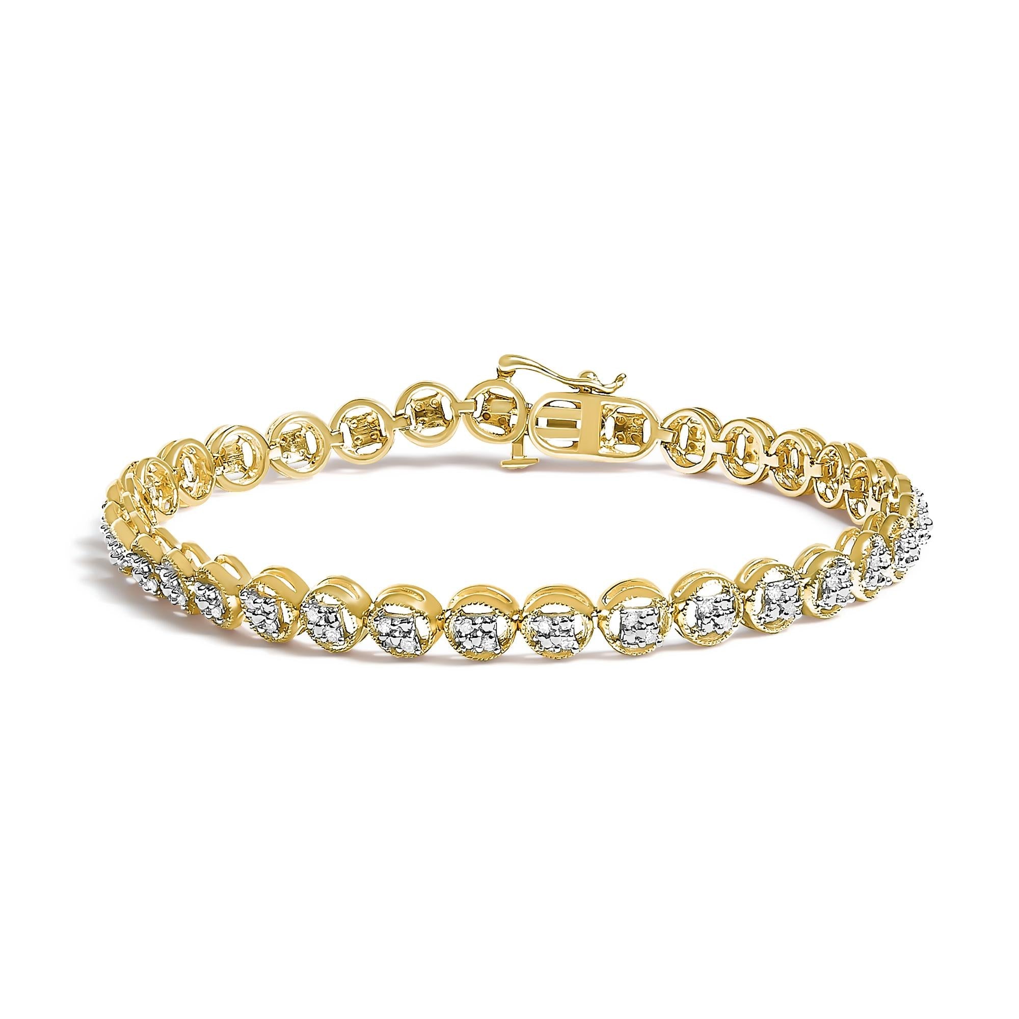 .925 Sterling Silver 1/4 Cttw Diamond 7" Open Circle Wheel Link Tennis Bracelet (I-J Color, I2-I3 Clarity)