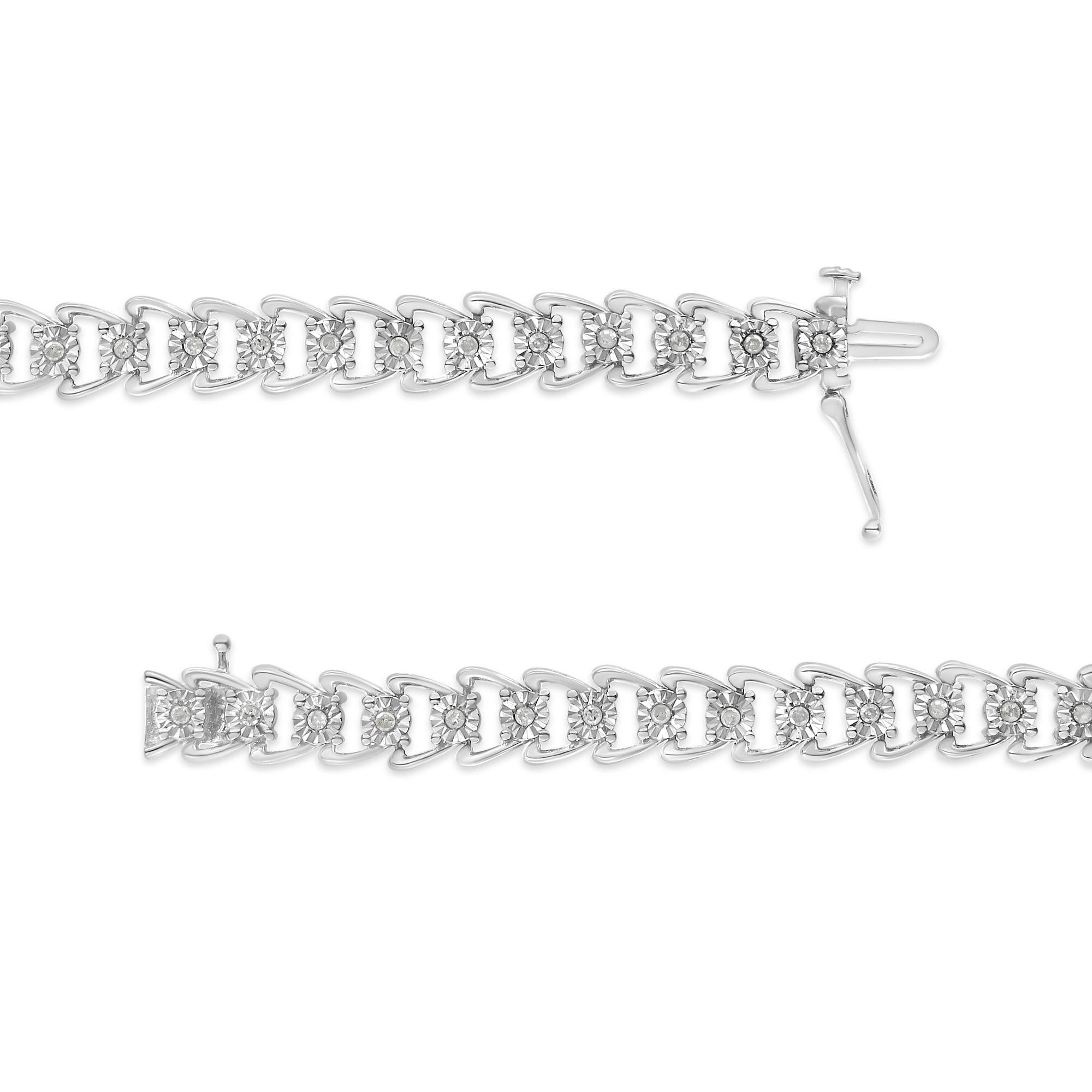.925 Sterling Silver 1/2 Cttw Diamond Miracle-Set Double Swoosh Wave Style 7" Tennis Bracelet (I-J Color, I3 Clarity)
