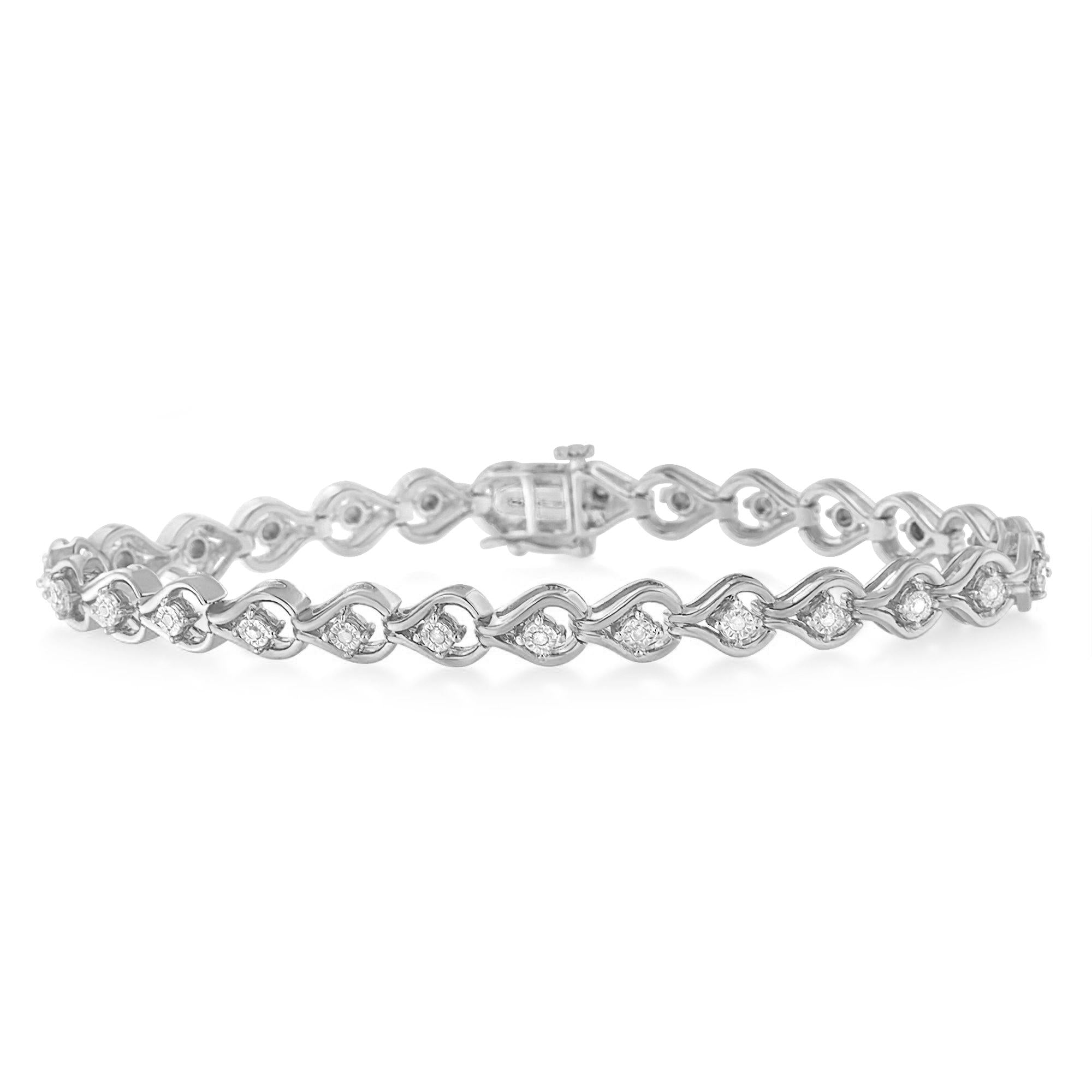 .925 Sterling Silver 1/4 Cttw Diamond Miracle-Set Teardrop Shaped 7” Link Bracelet (I-J Color, I3 Clarity)