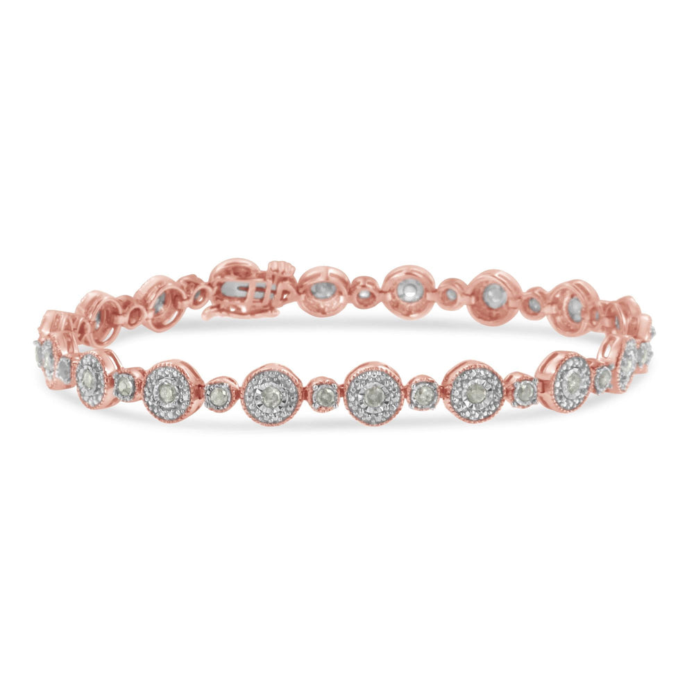 10k Rose Gold Plated .925 Sterling Silver 1 1/3 cttw Miracle Plate Set Diamond Alternating Link Bracelet (I-J Color, I3 Clarity) -7"