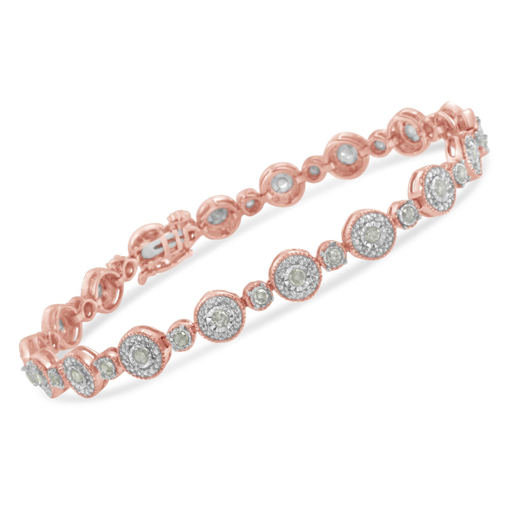 10k Rose Gold Plated .925 Sterling Silver 1 1/3 cttw Miracle Plate Set Diamond Alternating Link Bracelet (I-J Color, I3 Clarity) -7"