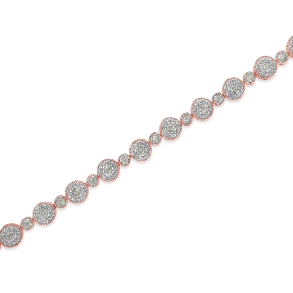 10k Rose Gold Plated .925 Sterling Silver 1 1/3 cttw Miracle Plate Set Diamond Alternating Link Bracelet (I-J Color, I3 Clarity) -7"