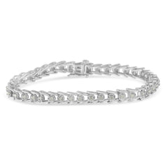 Sterling Silver Rose-cut Diamond Wave link Bracelet (1 cttw, I-J Color, I3 Clarity)