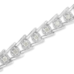 Sterling Silver Rose-cut Diamond Wave link Bracelet (1 cttw, I-J Color, I3 Clarity)