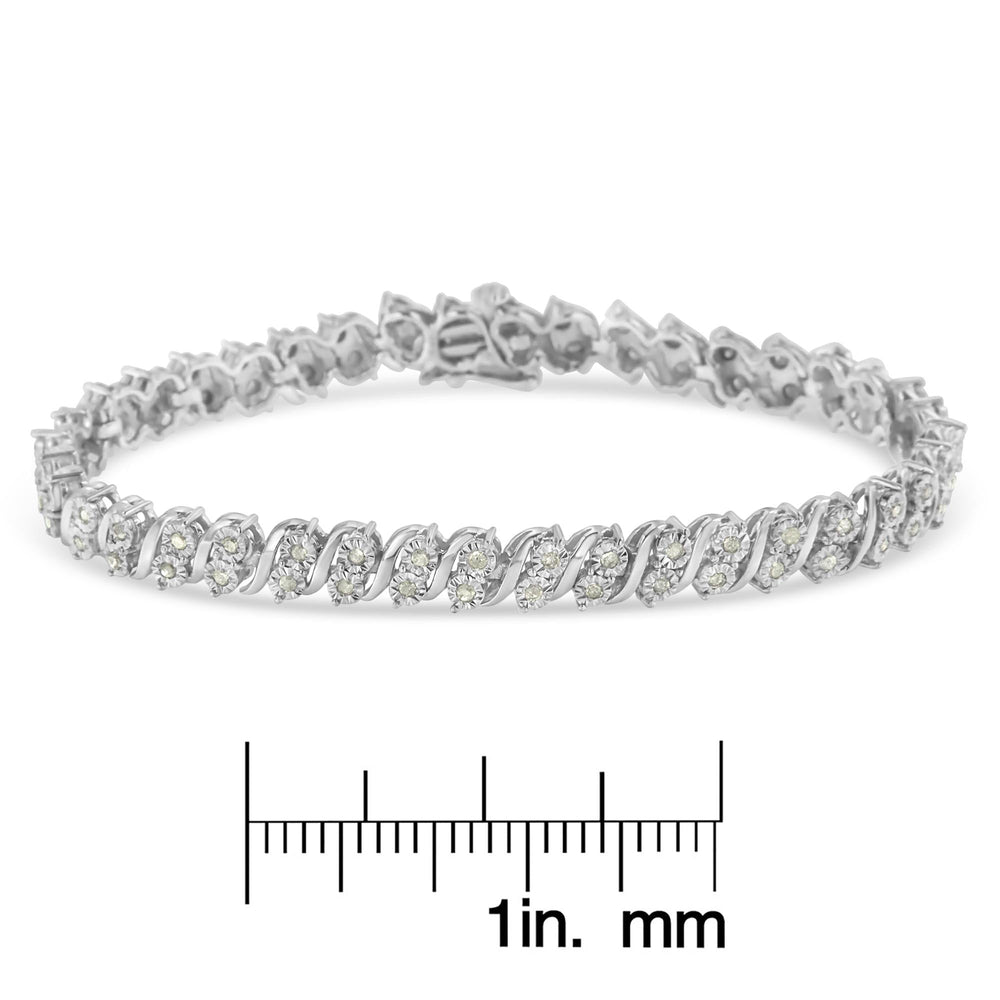 .925 Sterling Silver 1.0 Cttw Rose cut Diamond Two Stone S Link Tennis Bracelet (I-J Color, I2-I3 Clarity) - 7”