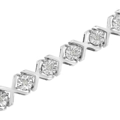 .925 Sterling Silver 1/4 Cttw Miracle-Set Round Cut Diamond "X" Link Bracelet (I-J Color, I3 Clarity) - Size 7.25"