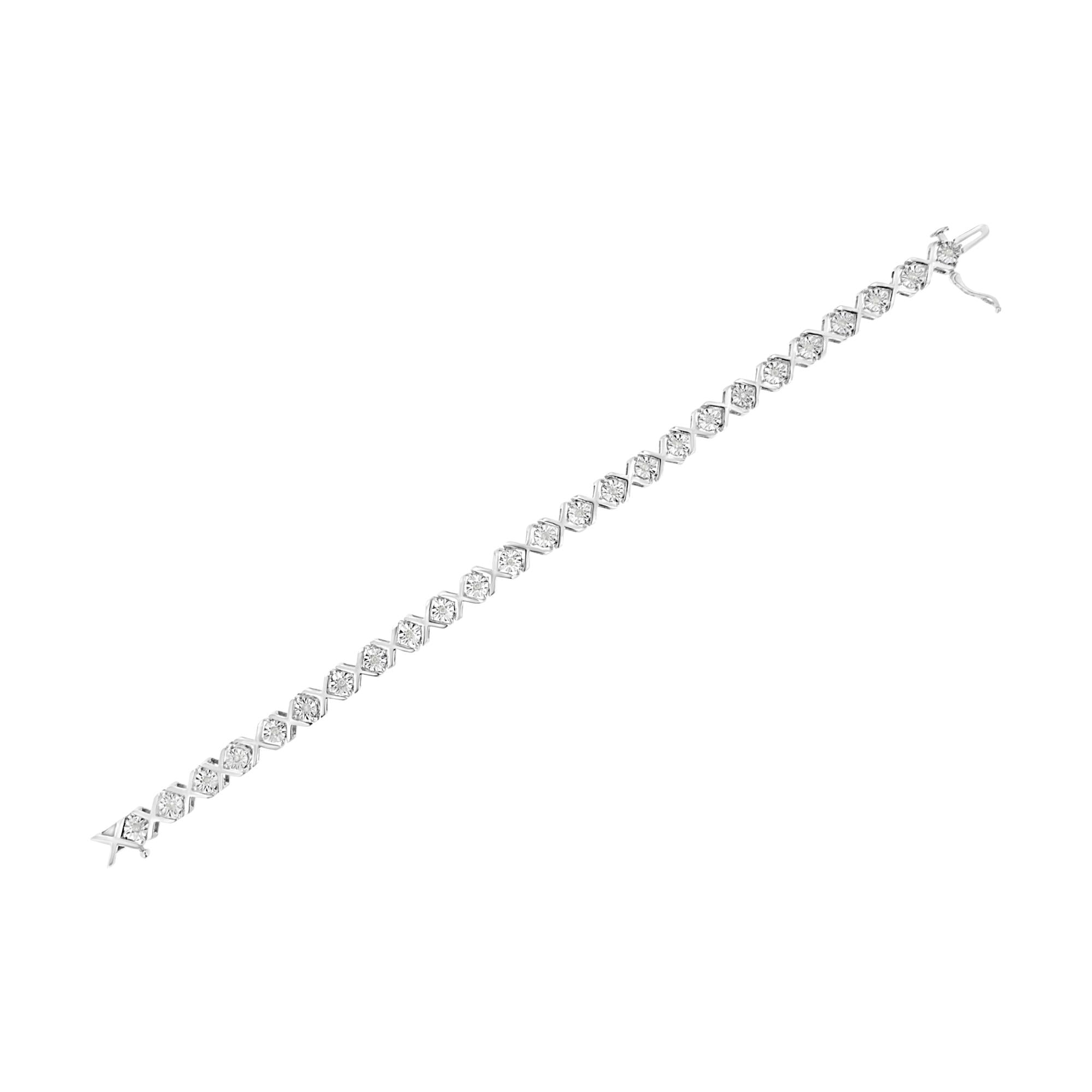 .925 Sterling Silver 1/4 Cttw Miracle-Set Round Cut Diamond "X" Link Bracelet (I-J Color, I3 Clarity) - Size 7.25"