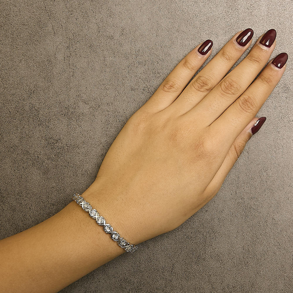.925 Sterling Silver 1/4 Cttw Miracle-Set Round Cut Diamond "X" Link Bracelet (I-J Color, I3 Clarity) - Size 7.25"