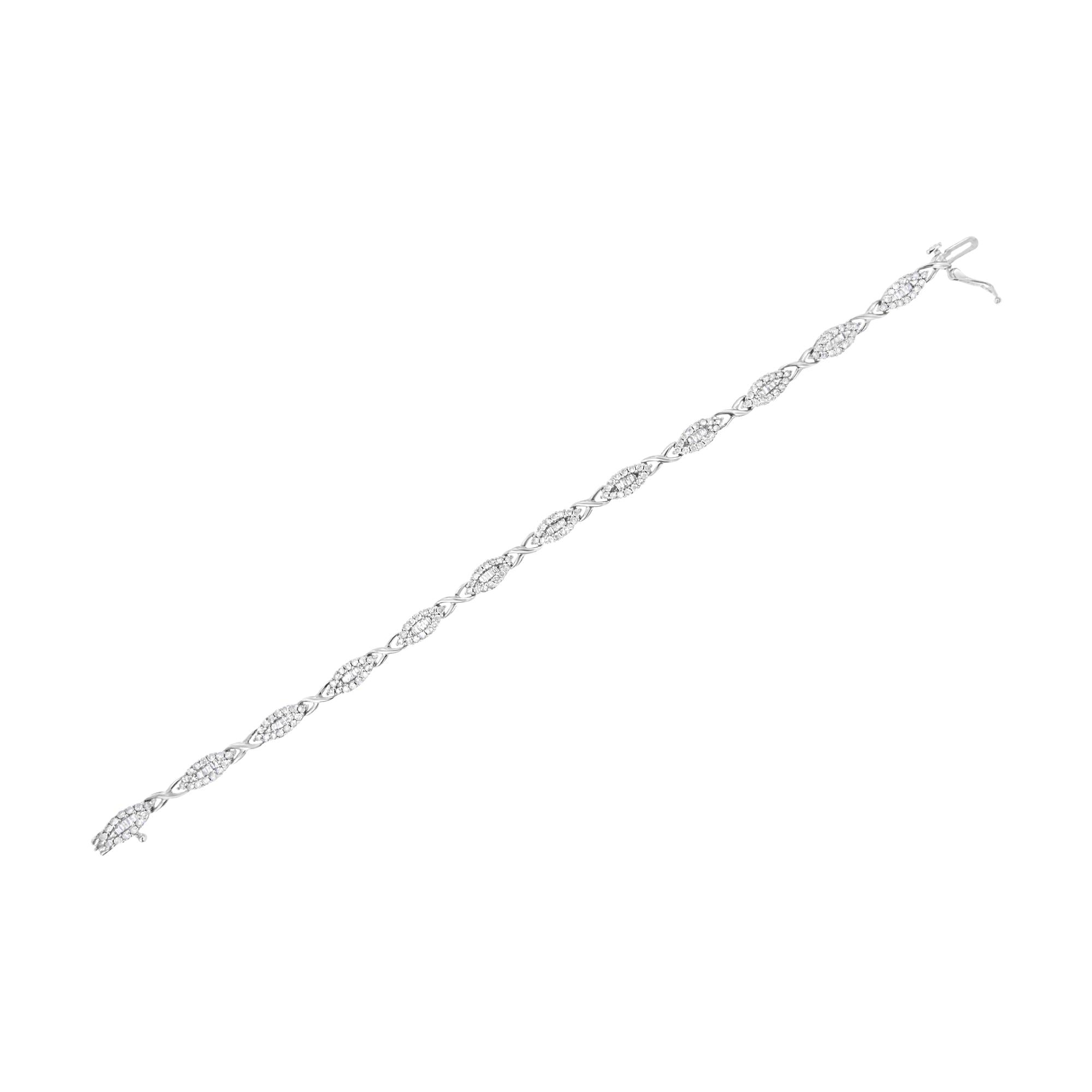 10k White Gold 2.0 Cttw Round and Baguette-Cut Diamond X-Link Tennis Bracelet (I-J Color, I2-I3 Clarity) - 7"