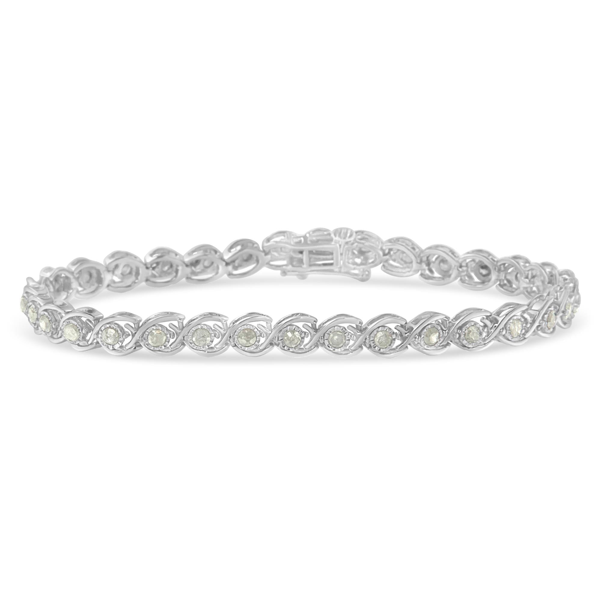 .925 Sterling Silver 2 cttw Miracle Plate Set Diamond Spiral Link Bracelet (I-J Color, I3 Clarity) -7"