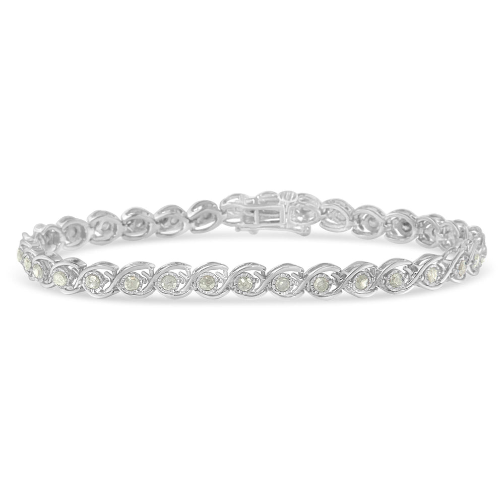 .925 Sterling Silver 2 cttw Miracle Plate Set Diamond Spiral Link Bracelet (I-J Color, I3 Clarity) -7"