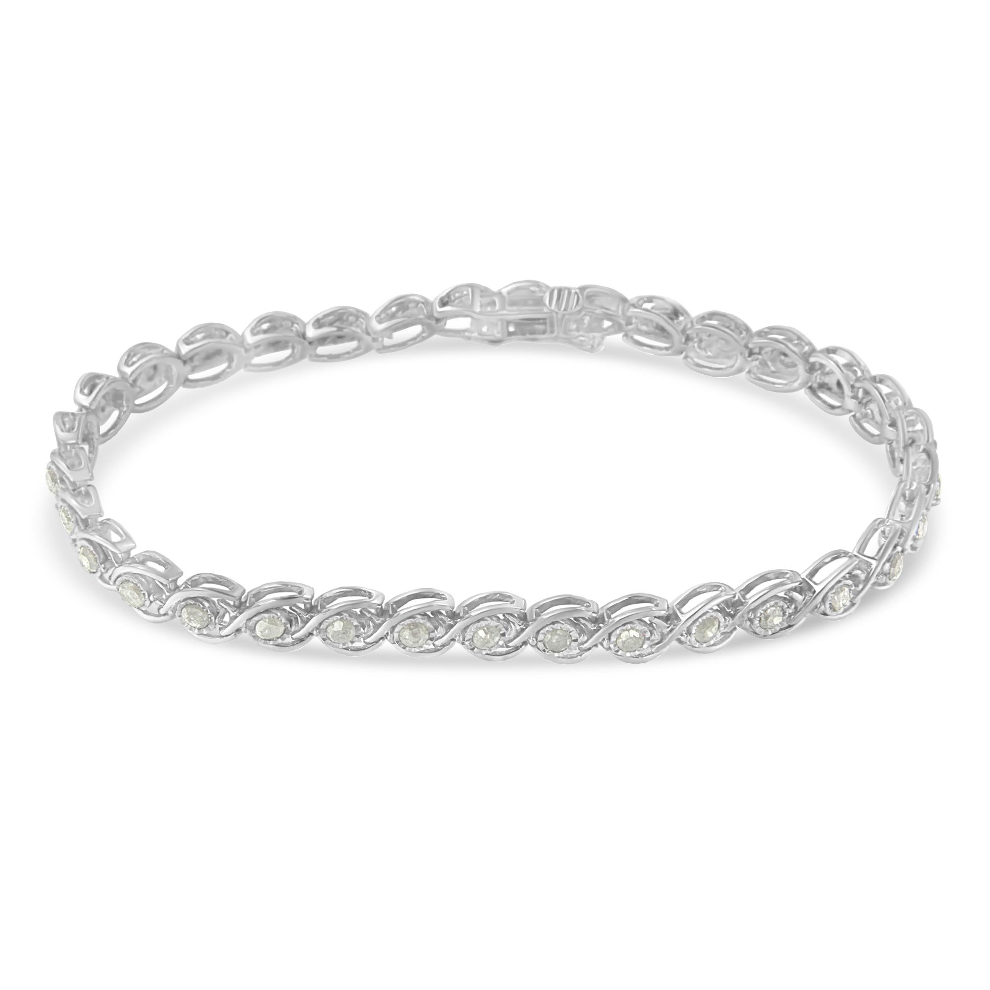 .925 Sterling Silver 2 cttw Miracle Plate Set Diamond Spiral Link Bracelet (I-J Color, I3 Clarity) -7"