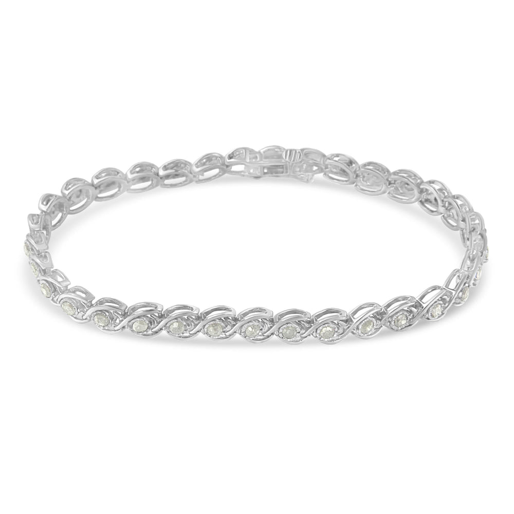 .925 Sterling Silver 2 cttw Miracle Plate Set Diamond Spiral Link Bracelet (I-J Color, I3 Clarity) -7"