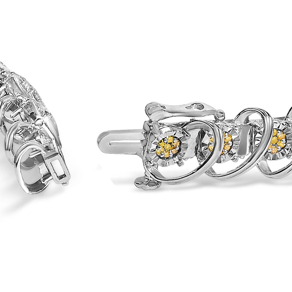 .925 Sterling Silver 3/4 Cttw Yellow Diamond Illusion Plate Looped Link Bracelet