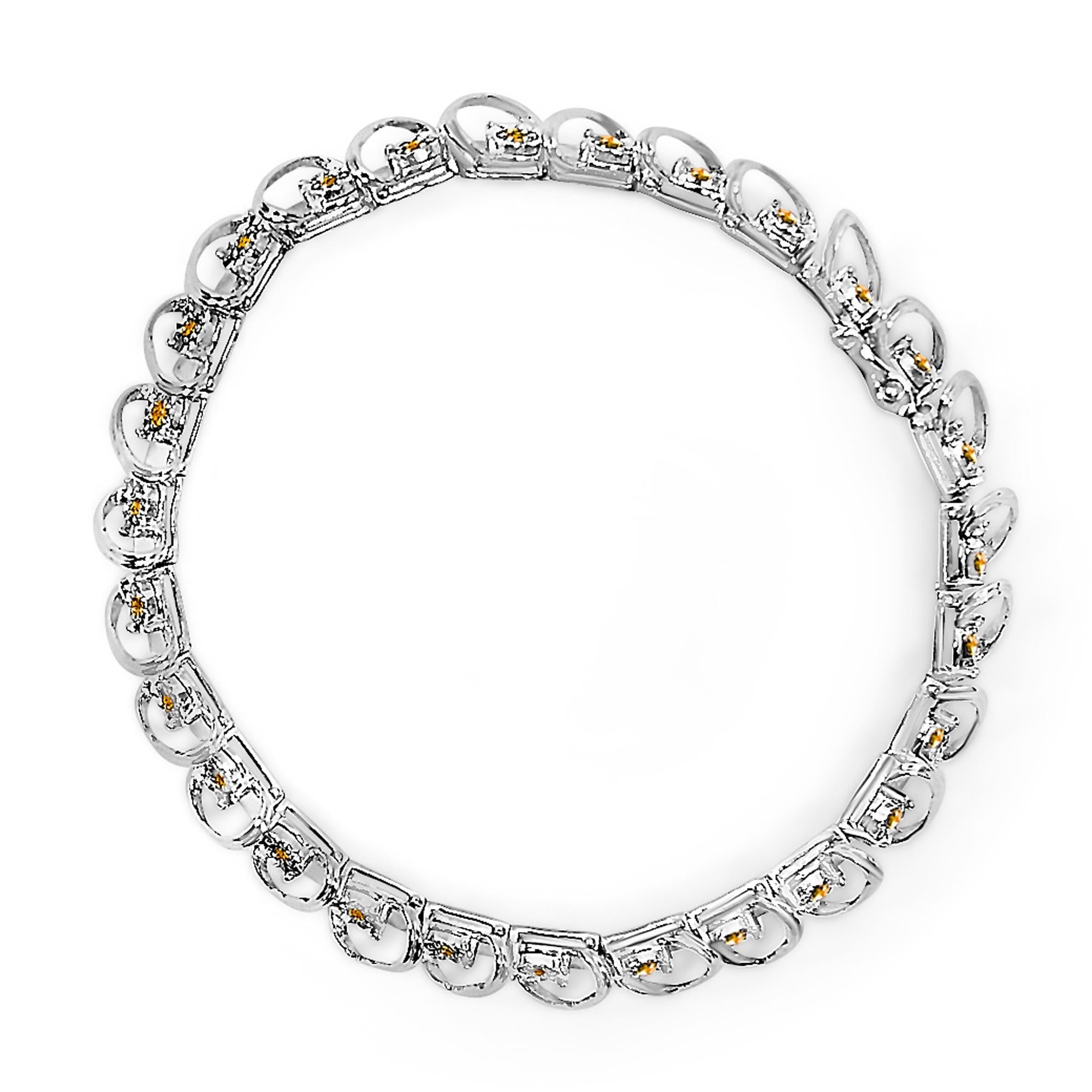 .925 Sterling Silver 3/4 Cttw Yellow Diamond Illusion Plate Looped Link Bracelet