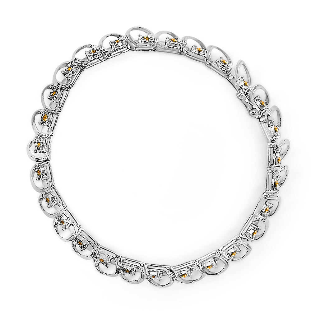 .925 Sterling Silver 3/4 Cttw Yellow Diamond Illusion Plate Looped Link Bracelet