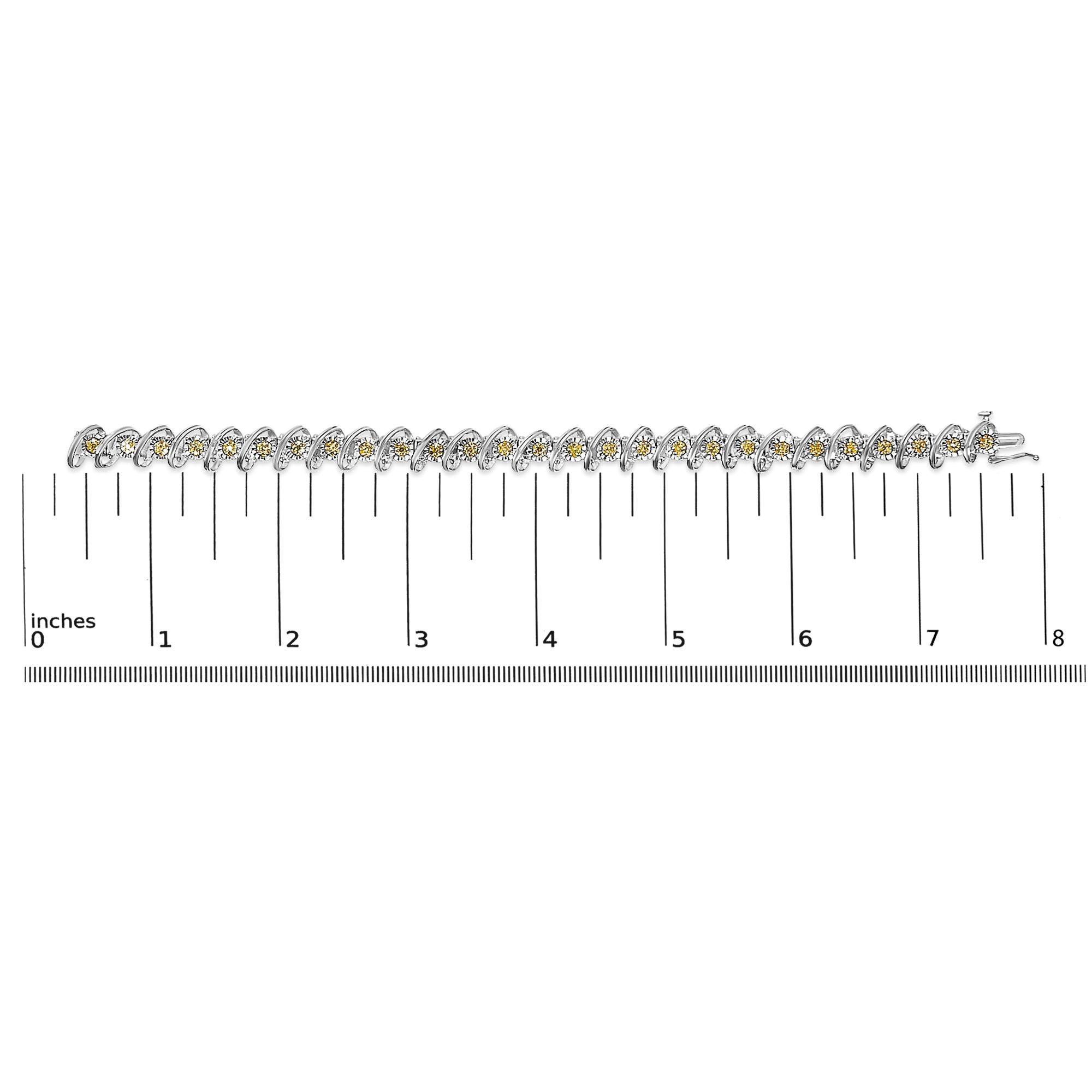 .925 Sterling Silver 3/4 Cttw Yellow Diamond Illusion Plate Looped Link Bracelet