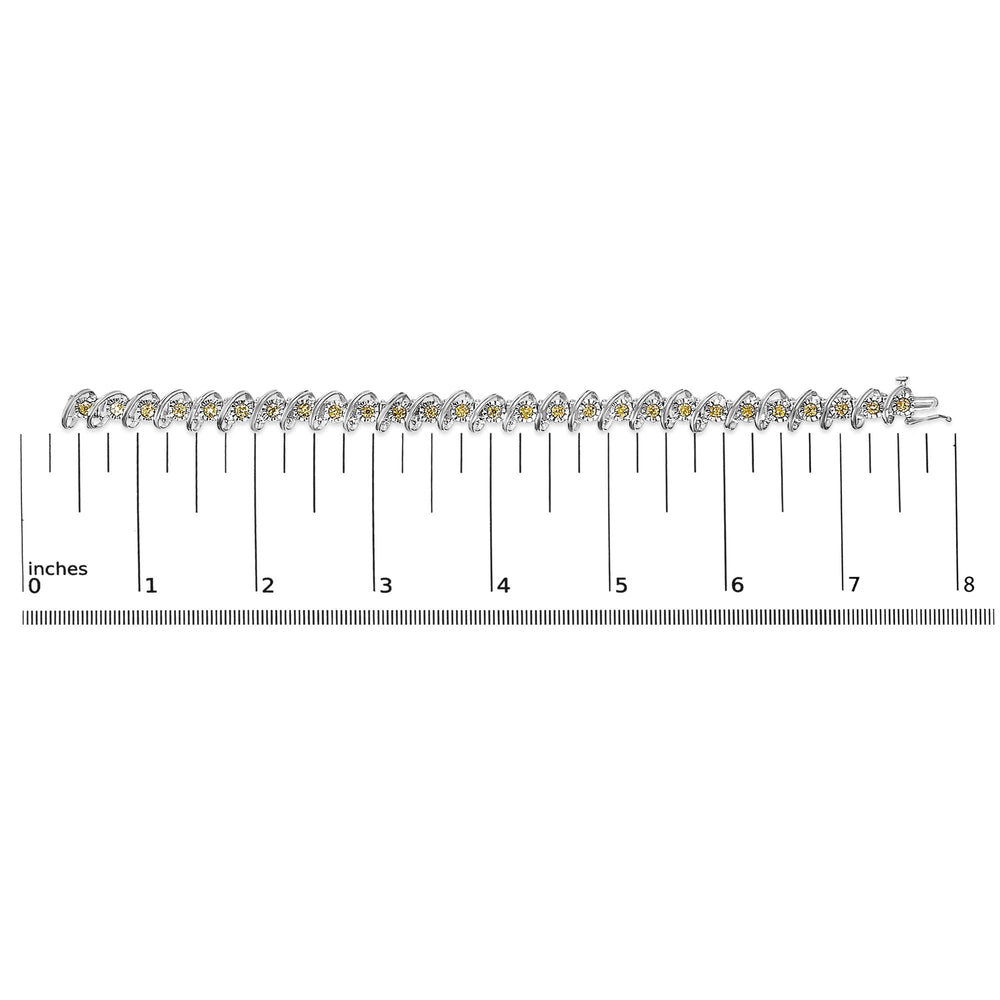 .925 Sterling Silver 3/4 Cttw Yellow Diamond Illusion Plate Looped Link Bracelet