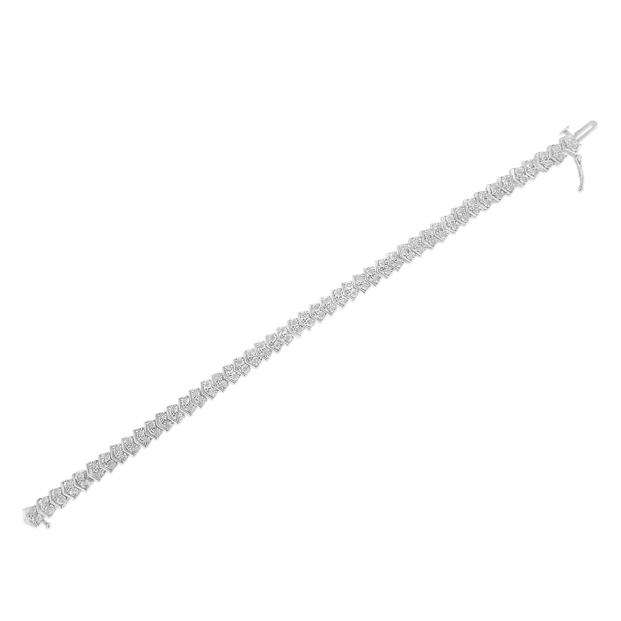 .925 Sterling Silver 1.0 Cttw Chevron 2 Stone Arrow Link Tennis Bracelet (I-J Color, I3 Clarity) - 7”