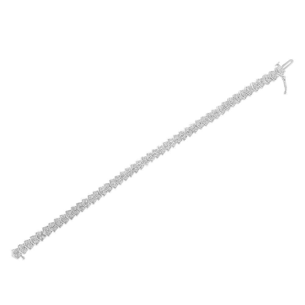 .925 Sterling Silver 1.0 Cttw Chevron 2 Stone Arrow Link Tennis Bracelet (I-J Color, I3 Clarity) - 7”