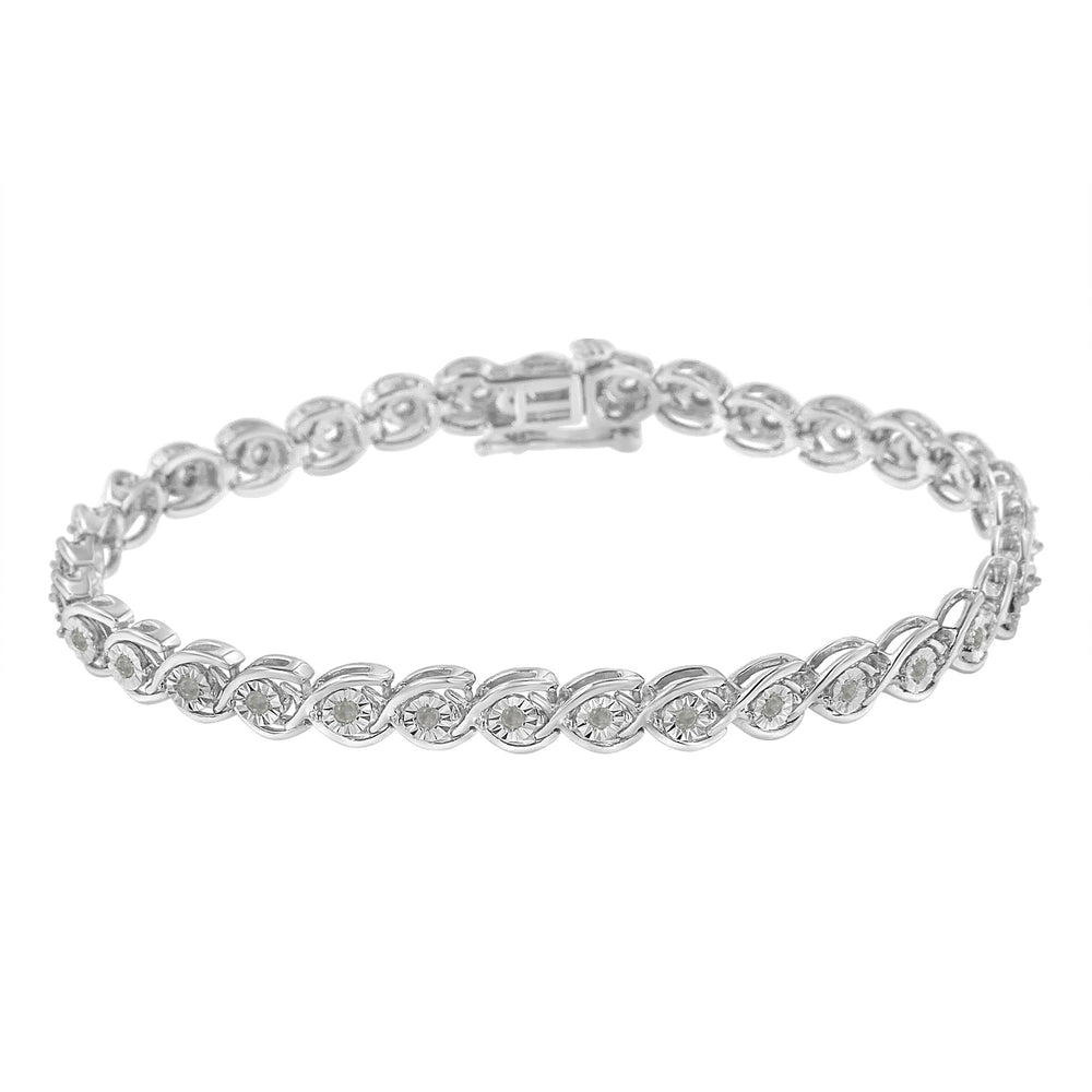 .925 Sterling Silver 1/2 Cttw Diamond Criss-Cross Miracle-Set 7" Link Bracelet (I-J Color, I2-I3 Clarity)