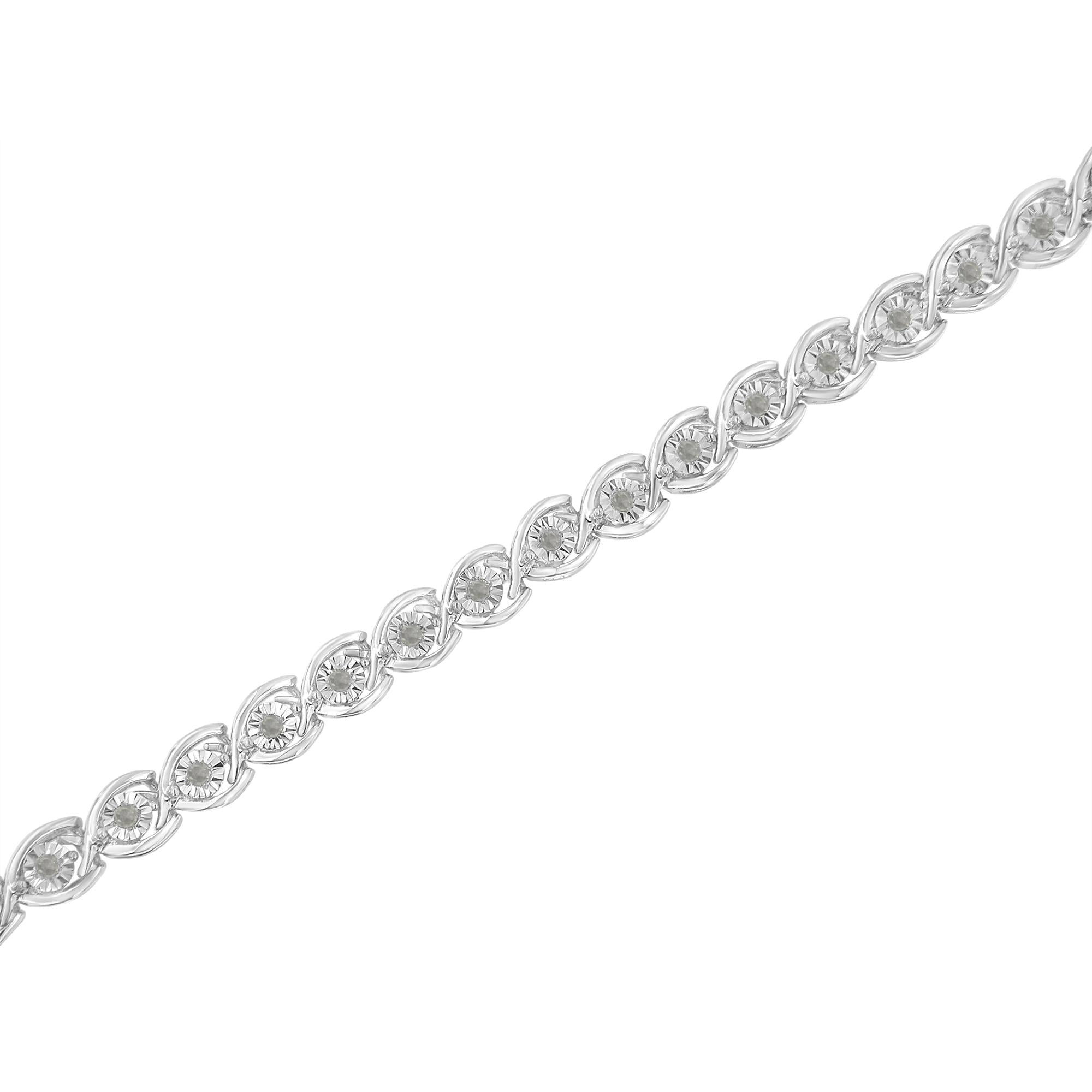 .925 Sterling Silver 1/2 Cttw Diamond Criss-Cross Miracle-Set 7" Link Bracelet (I-J Color, I2-I3 Clarity)