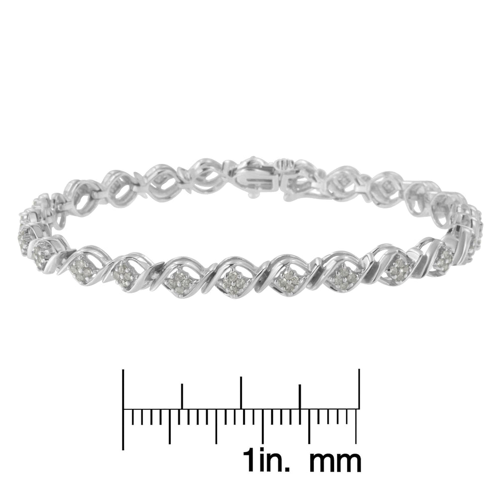 Sterling Silver Diamond Cluster Link Bracelet (1 cttw, I-J Color, I2-I3 Clarity)