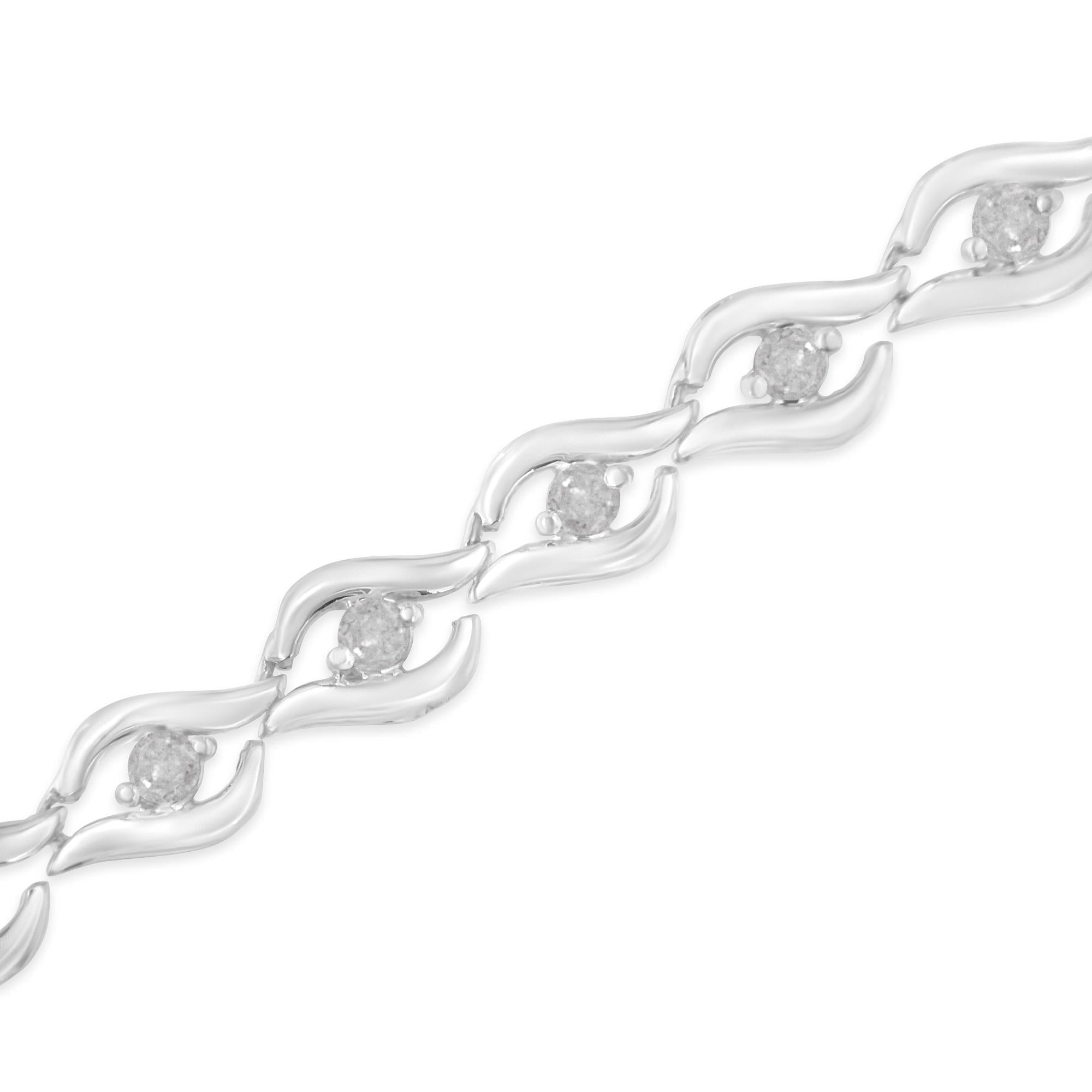 .925 Sterling Silver 1/2 Cttw Rose Cut Diamond Almond Shape Link Tennis Bracelet (I-J Color, I3 Clarity) - 7”