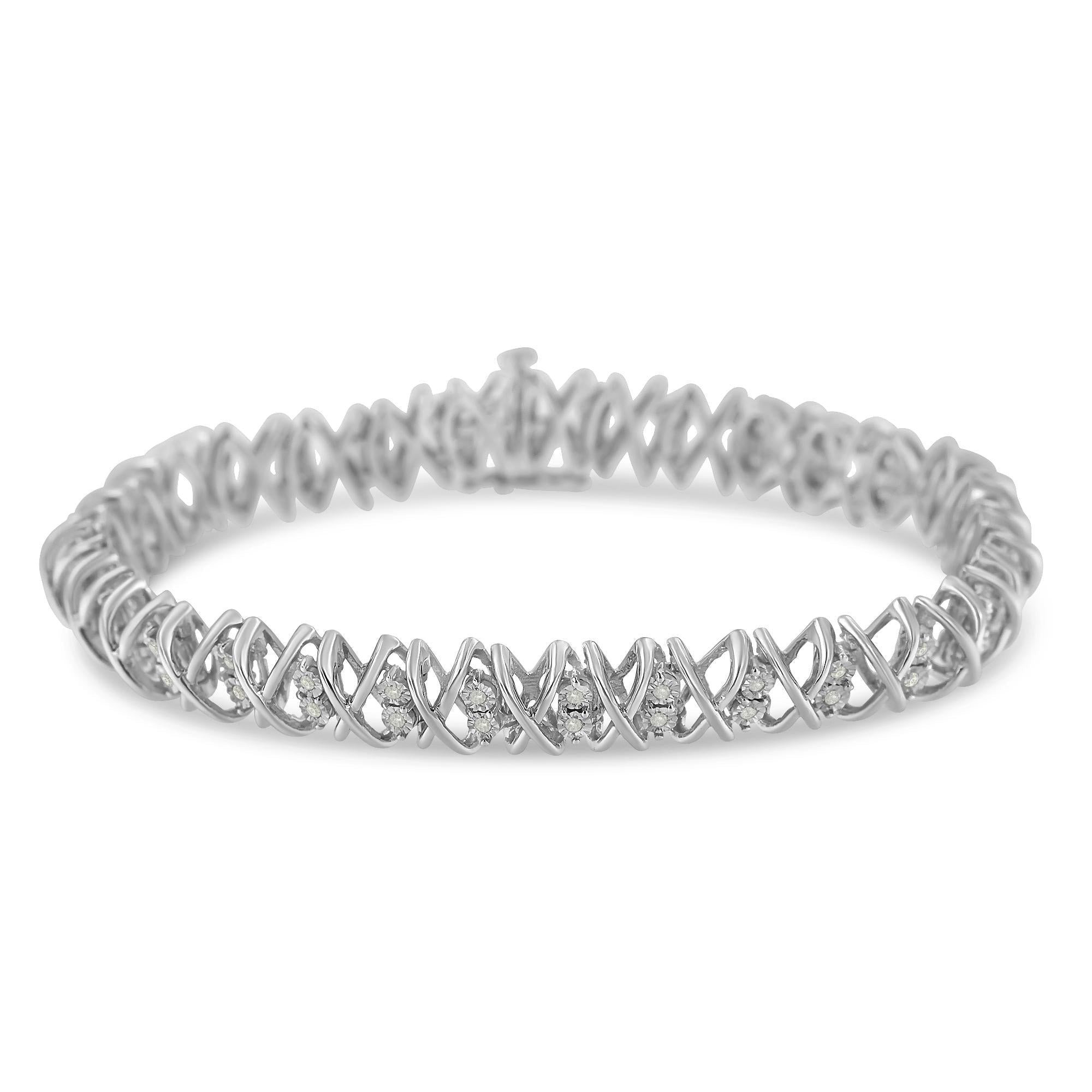 .925 Sterling Silver 2.0 Cttw Rose Cut Diamond X Link Tennis Bracelet (I-J Color, I2-I3 Clarity) - 7”